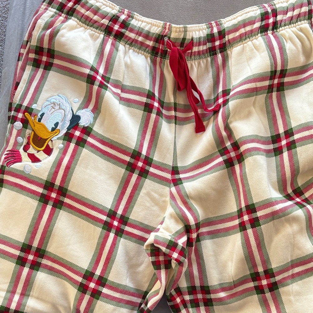 Disney Adult Plaid Pajama Bottoms - Cream, Red, and Green never worn